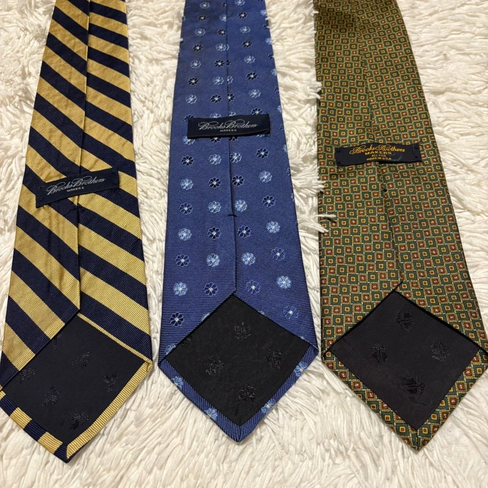 Lot 3 Brooks Brothers Necktie Silk 3.5x57 Stripe Floral Geometric Made In USA